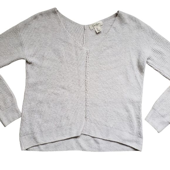 Jessica Simpson Knit Sweater Womens Small Beige Ribbed Crop Cotton - Picture 2 of 9